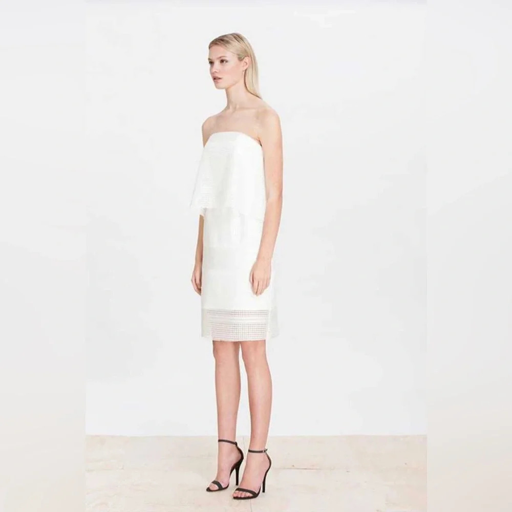 NWT Elliatt Crested Sheer Overlay Tiered Strapless Dress White XS